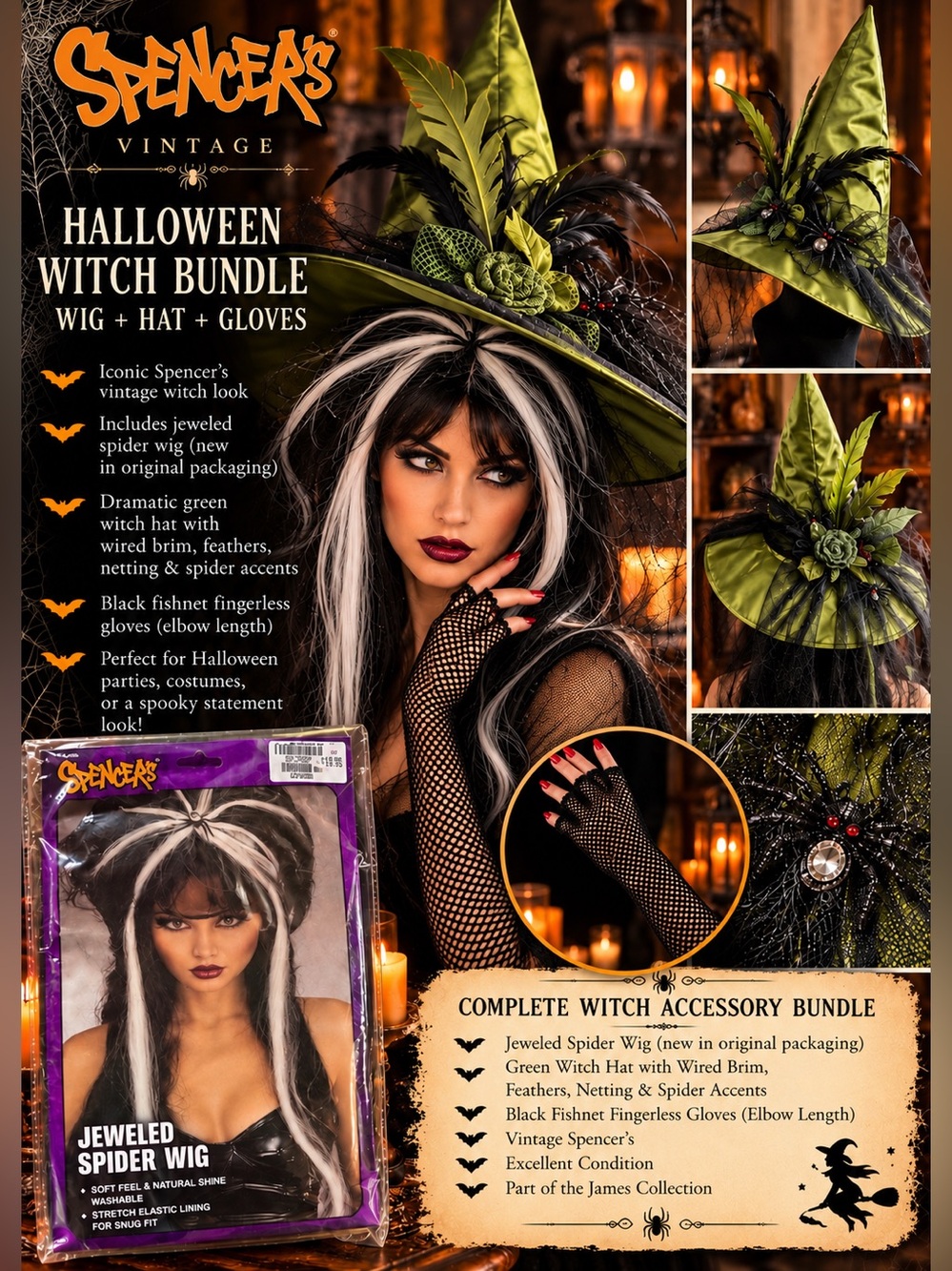 Vintage Spencers Halloween Witch Bundle NWT Black & Green